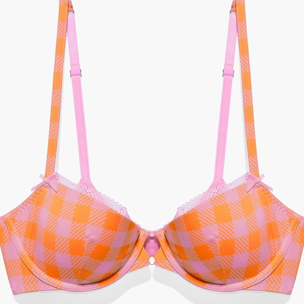 Savage X Fenty Women's GINGHAM UNLINED IN CHECK'D OUT PRINT PLUNGE BRA 34A NWT